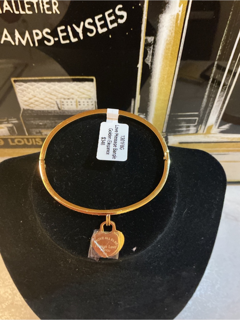 Gold Heart Charm Bangle Bracelet -